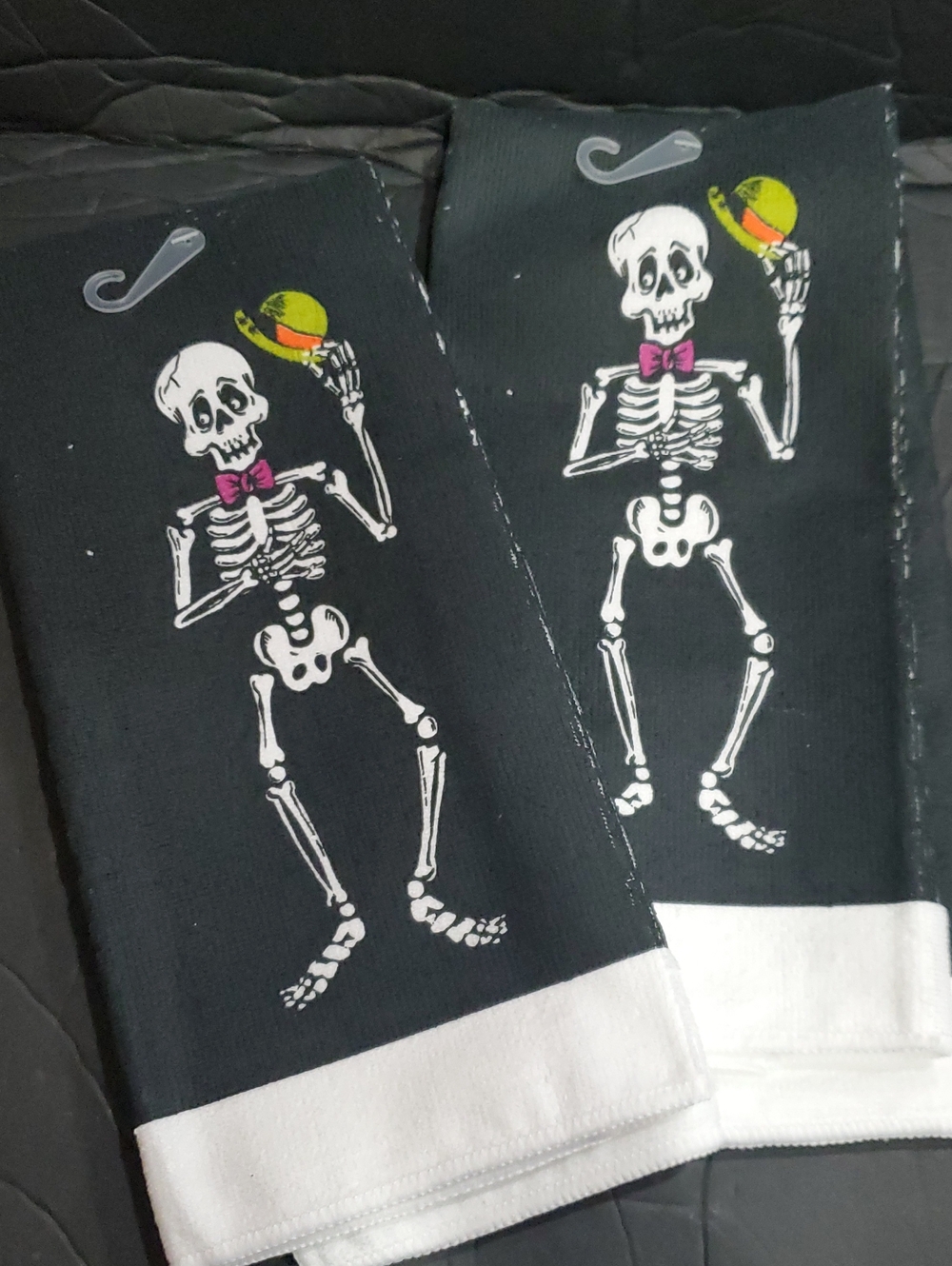 2pack green fedora topped skeleton printed microfiber black white kitchen towels